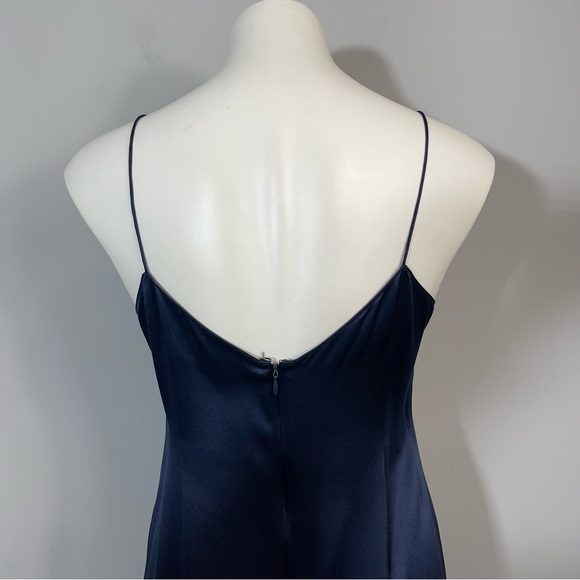 Rickie Freeman Teri Jon Silk Satin Slip Dress Navy Blue 6 Midi Spaghetti Strap - Picture 8 of 14